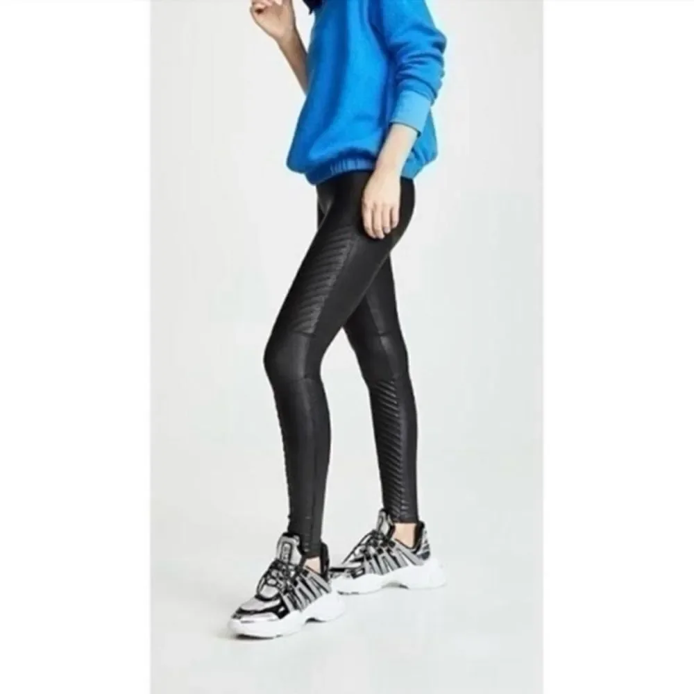 EUC SPANX BLACK MOTO FAUX LEATHER LEGGINGS SIZE LARGE